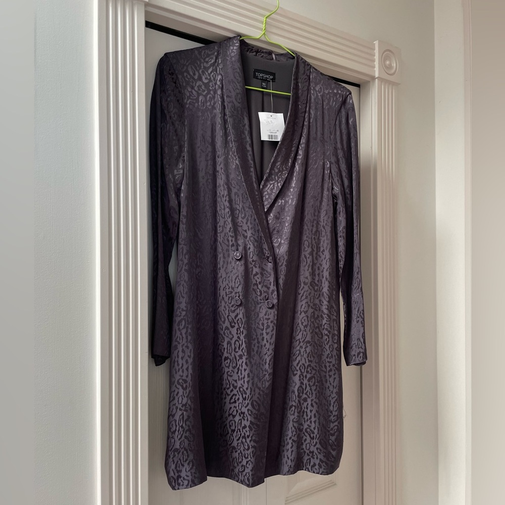 Topshop Long Blazer in Embossed Leopard Print